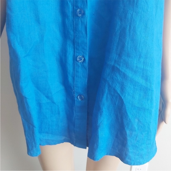 Ecologie linen top size 2X blue button down short sleeves collared shirt - Picture 2 of 11